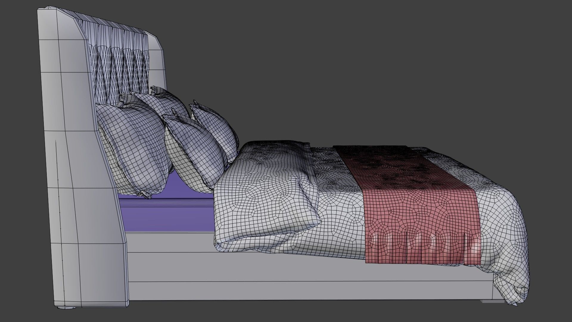 bed with pillows and blanket 3D model_17