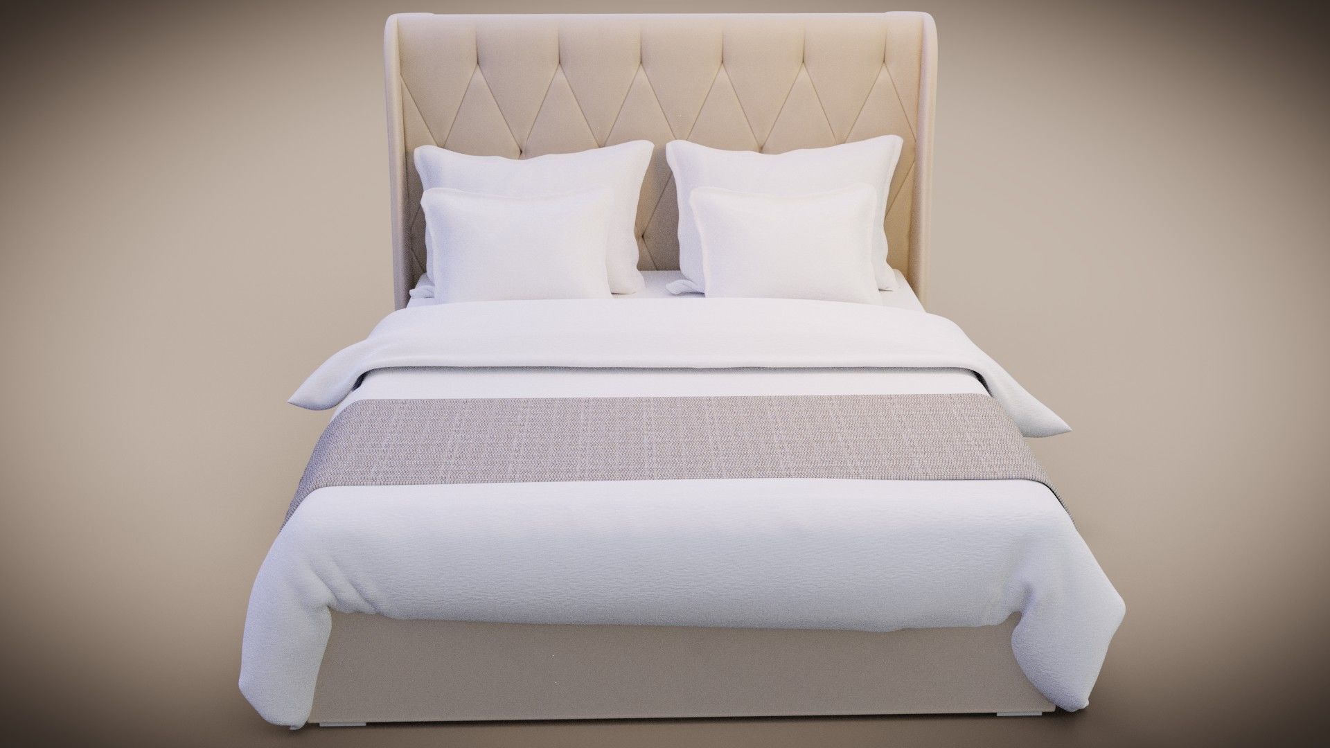 bed with pillows and blanket 3D model_2