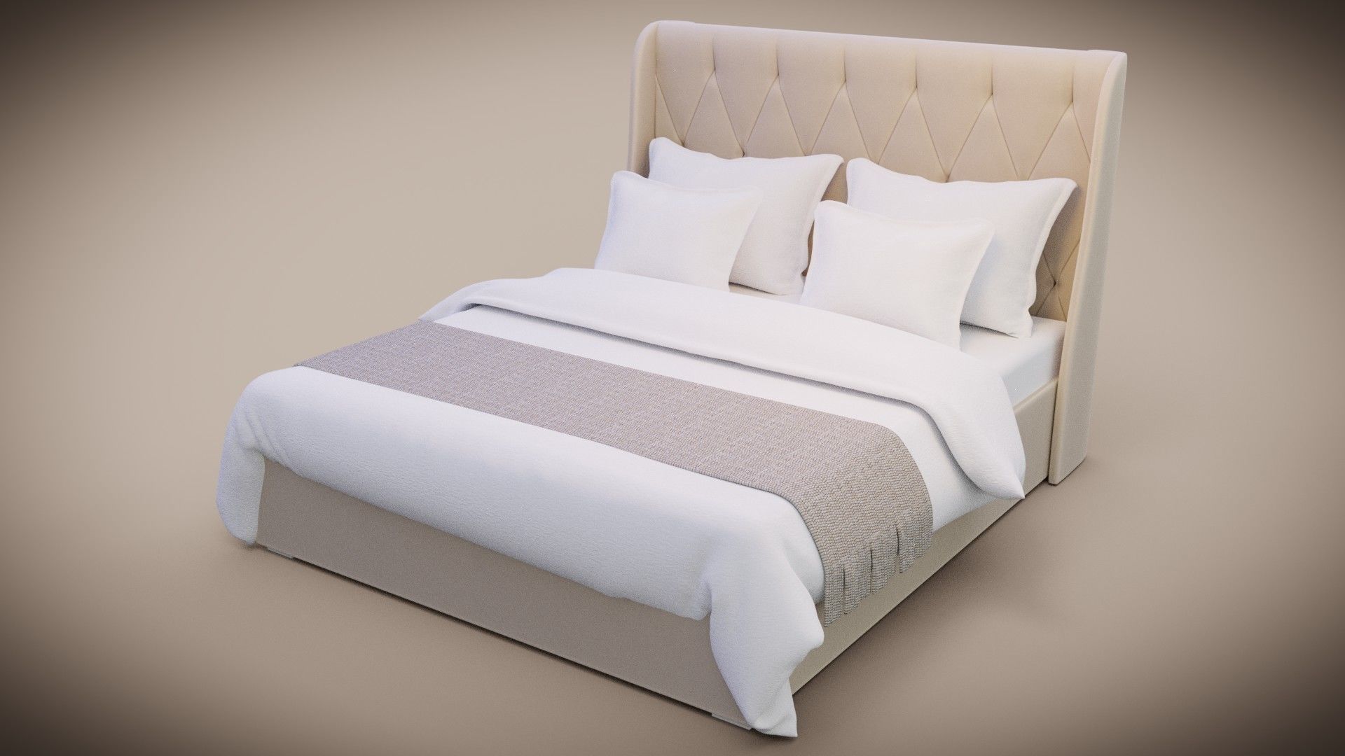 bed with pillows and blanket 3D model_1