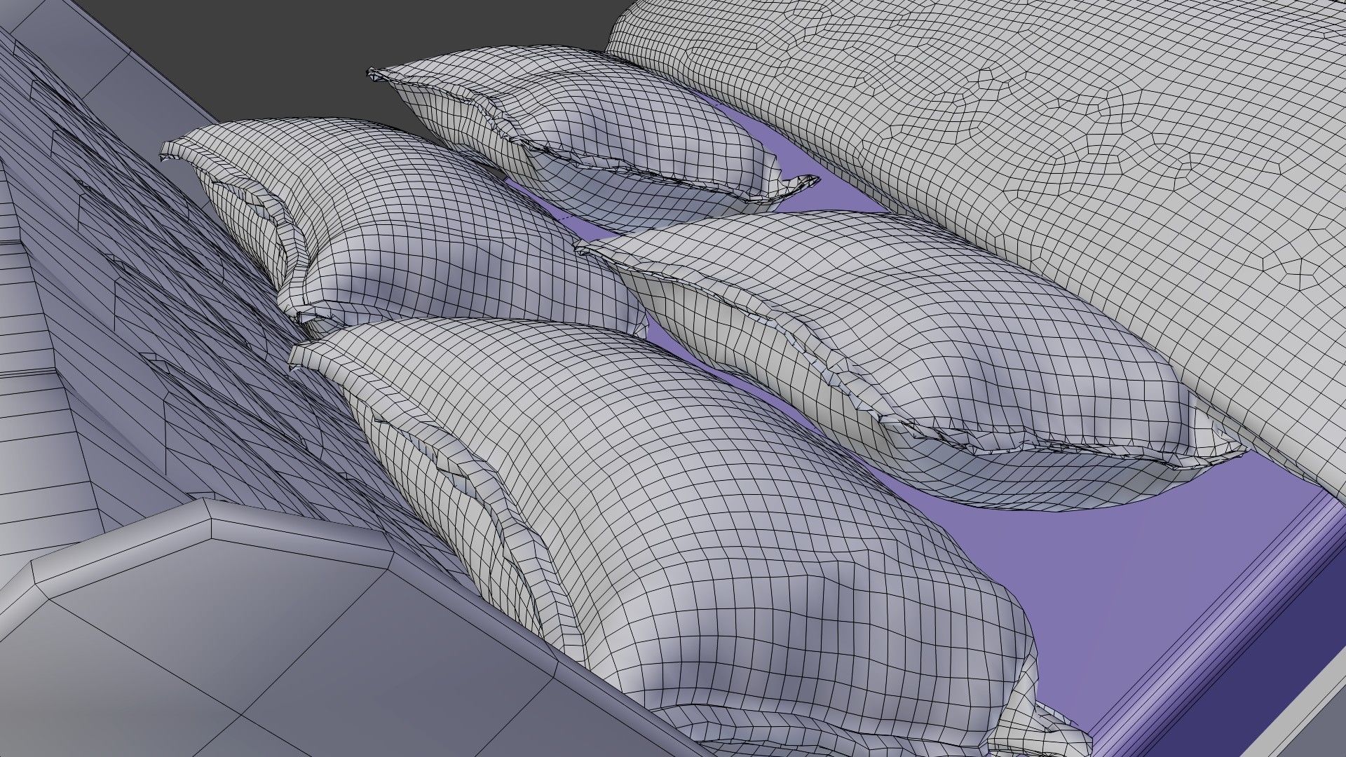 bed with pillows and blanket 3D model_16