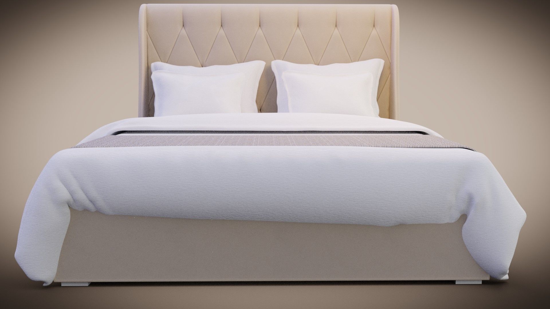 bed with pillows and blanket 3D model_5