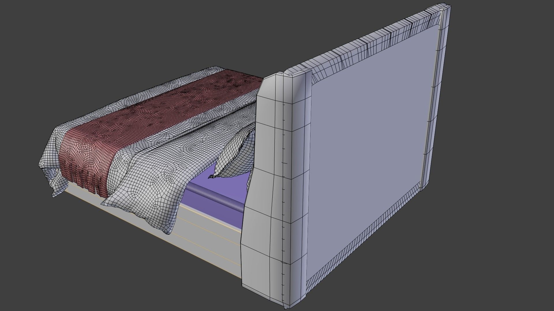 bed with pillows and blanket 3D model_14