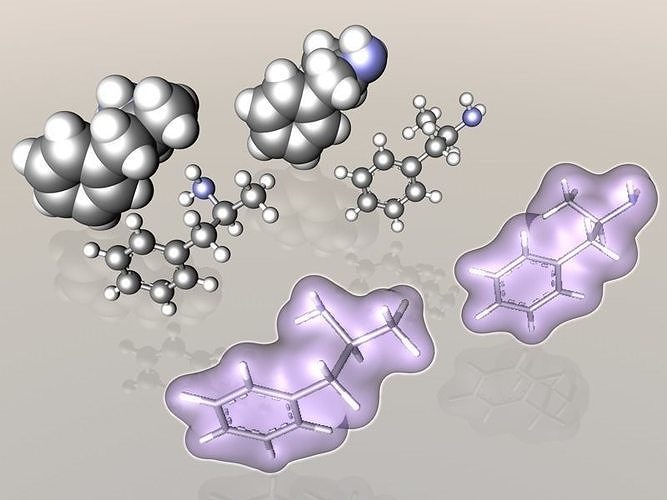 Benzedrine - levoamphetamine  and dextroamphetamine - molecules 3D model