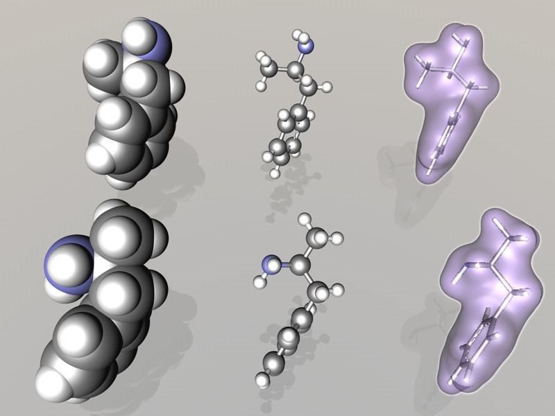Benzedrine - levoamphetamine and dextroamphetamine - molecules 3D model_1