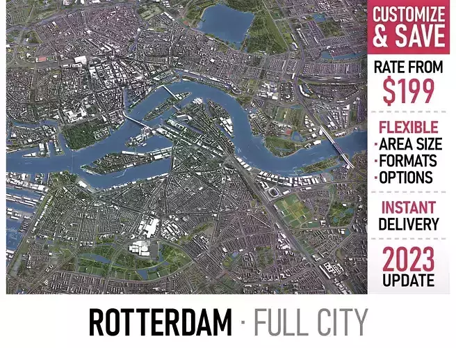Rotterdam - 3D City Model Low-poly 3D model