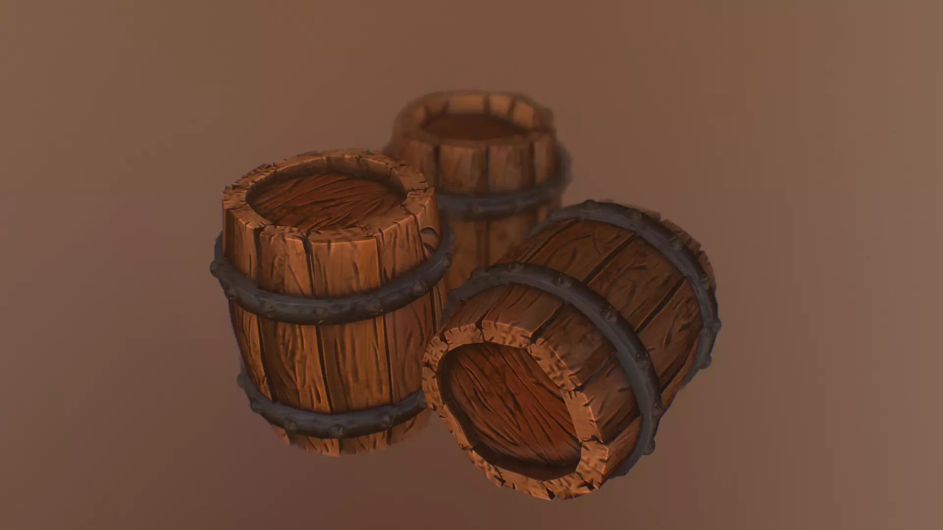 Low Poly Barrel Pack Game Ready 3D Model Free low-poly 3D model