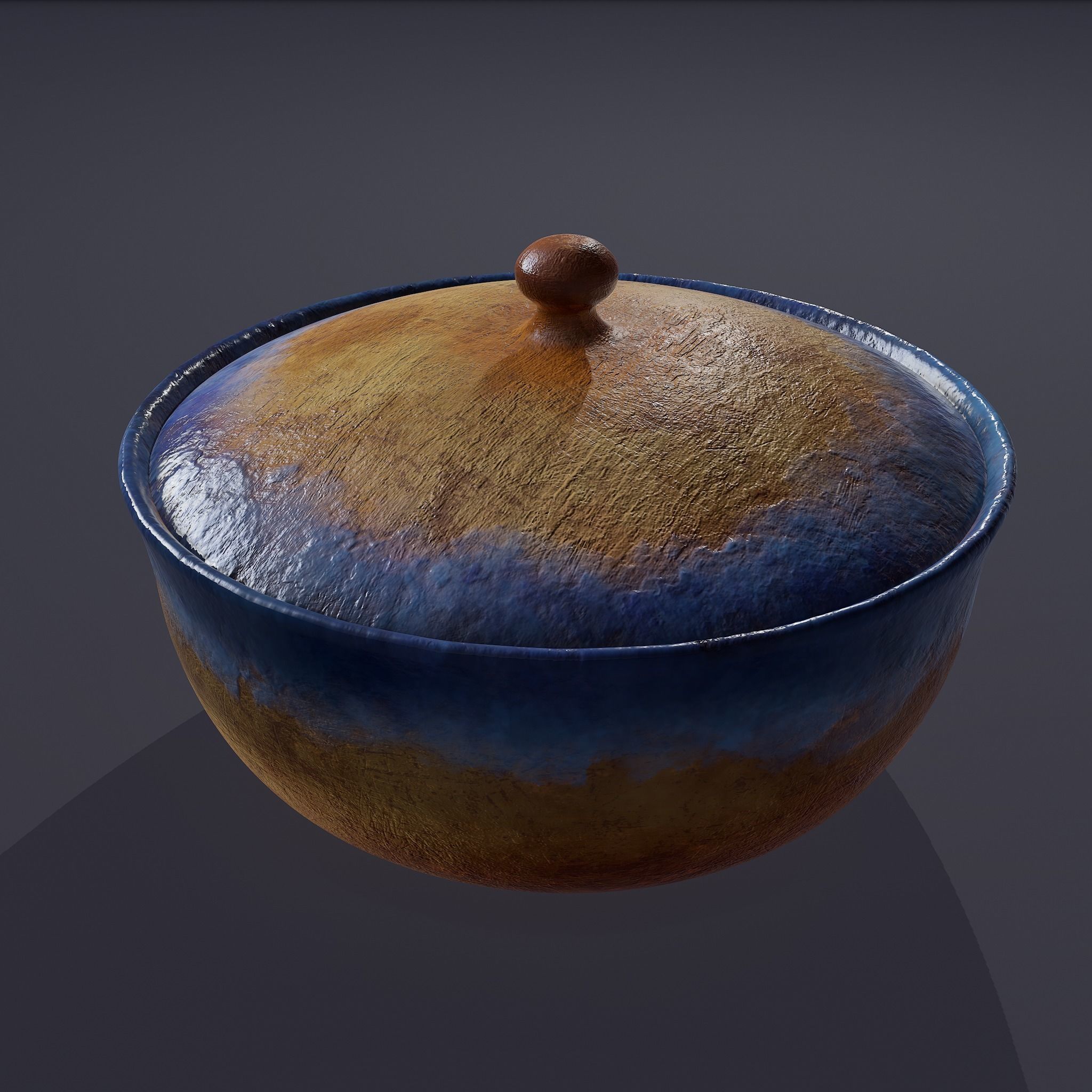 Terracotta Glazed Pot with Lid Free low-poly 3D model_3