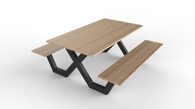 Pic Nic Table Aluminum And Wood 3D model