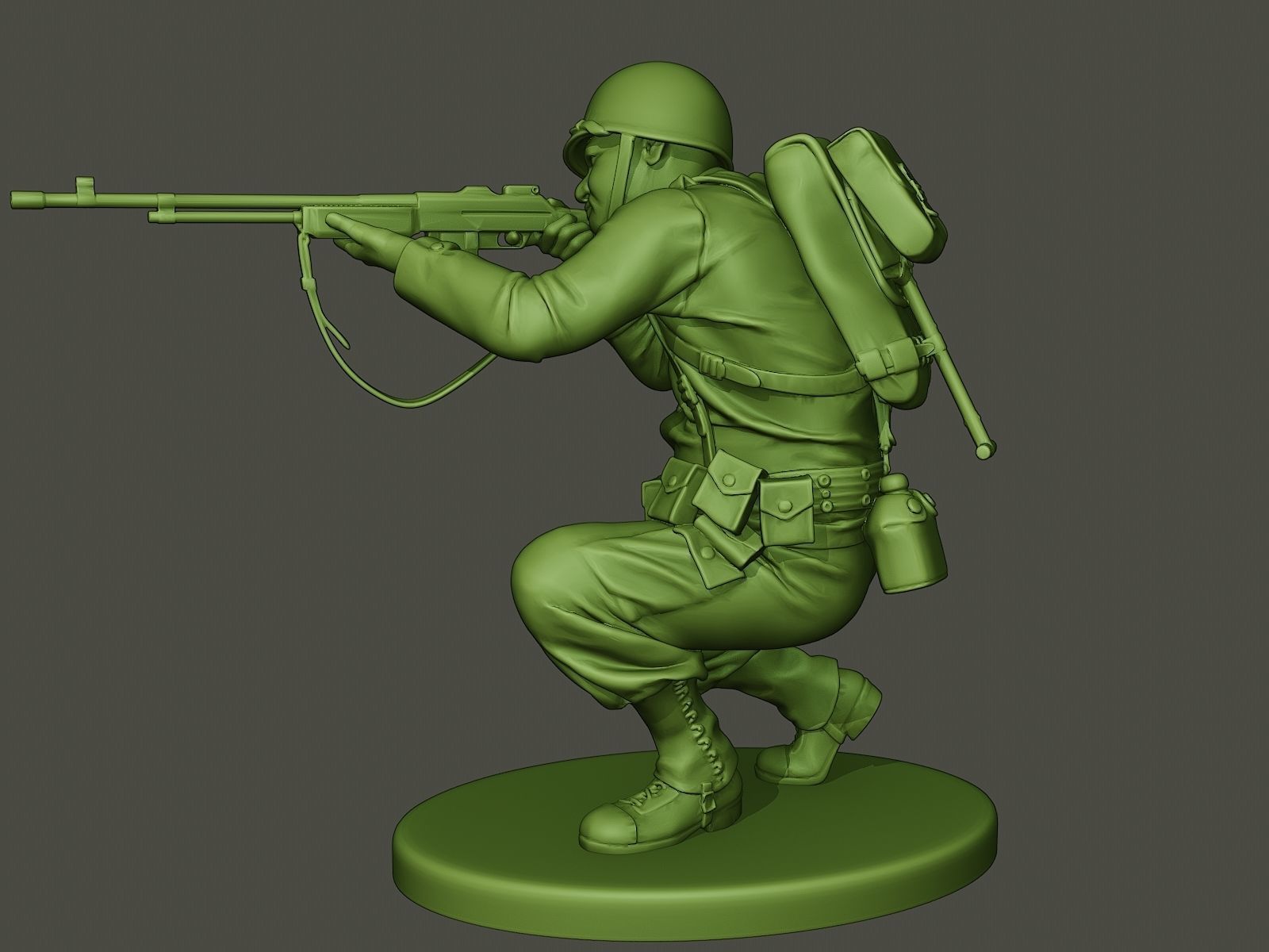 American soldier ww2 Shoot crouched A3 3D print model_16