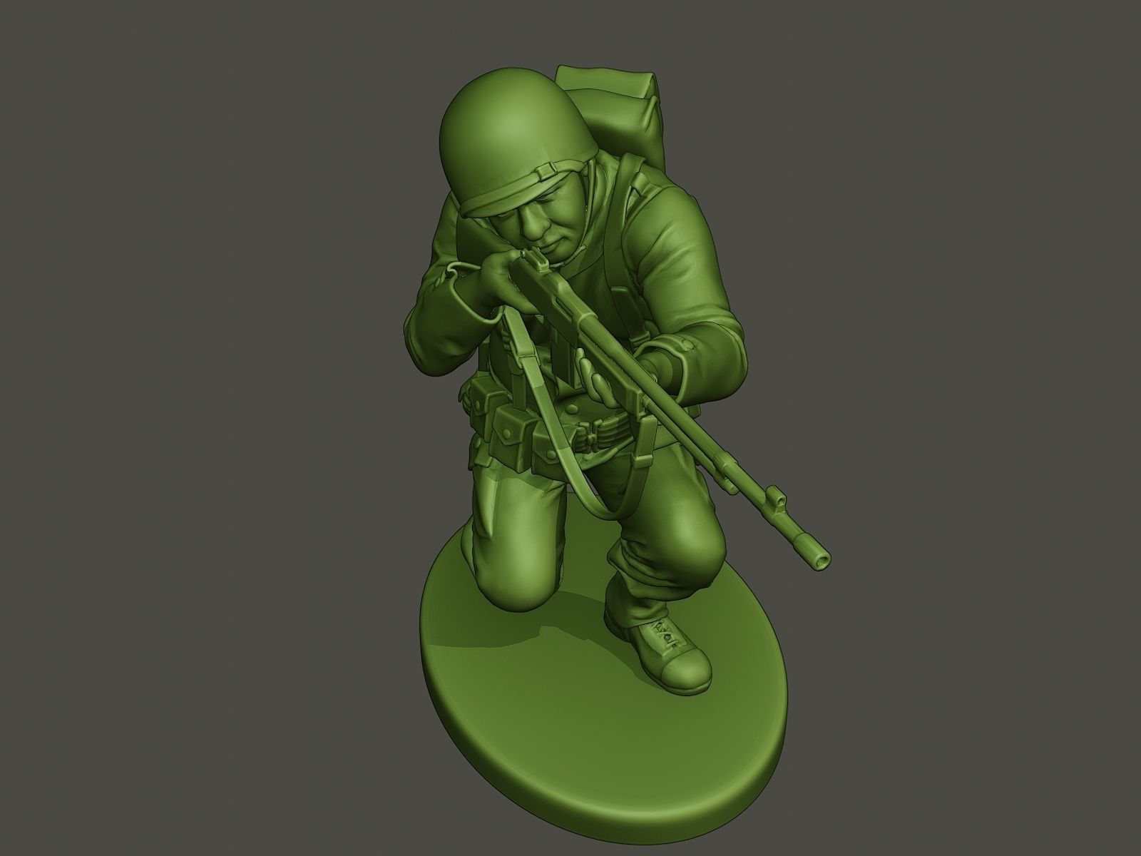 American soldier ww2 Shoot crouched A3 3D print model_17