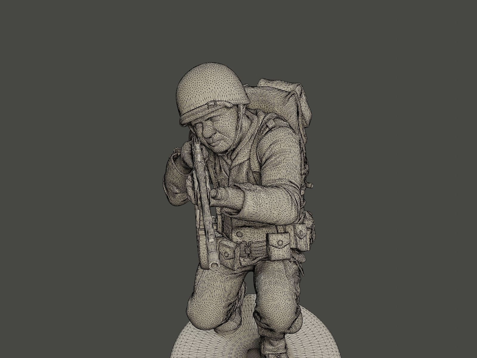 American soldier ww2 Shoot crouched A3 3D print model_11