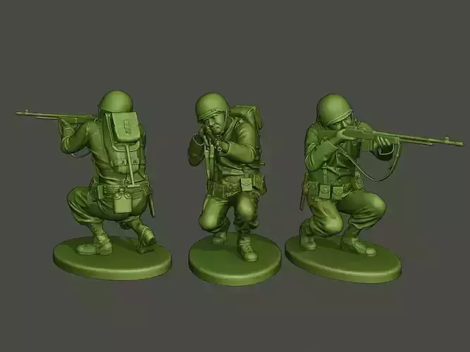 American soldier ww2 Shoot crouched A3 3D print model