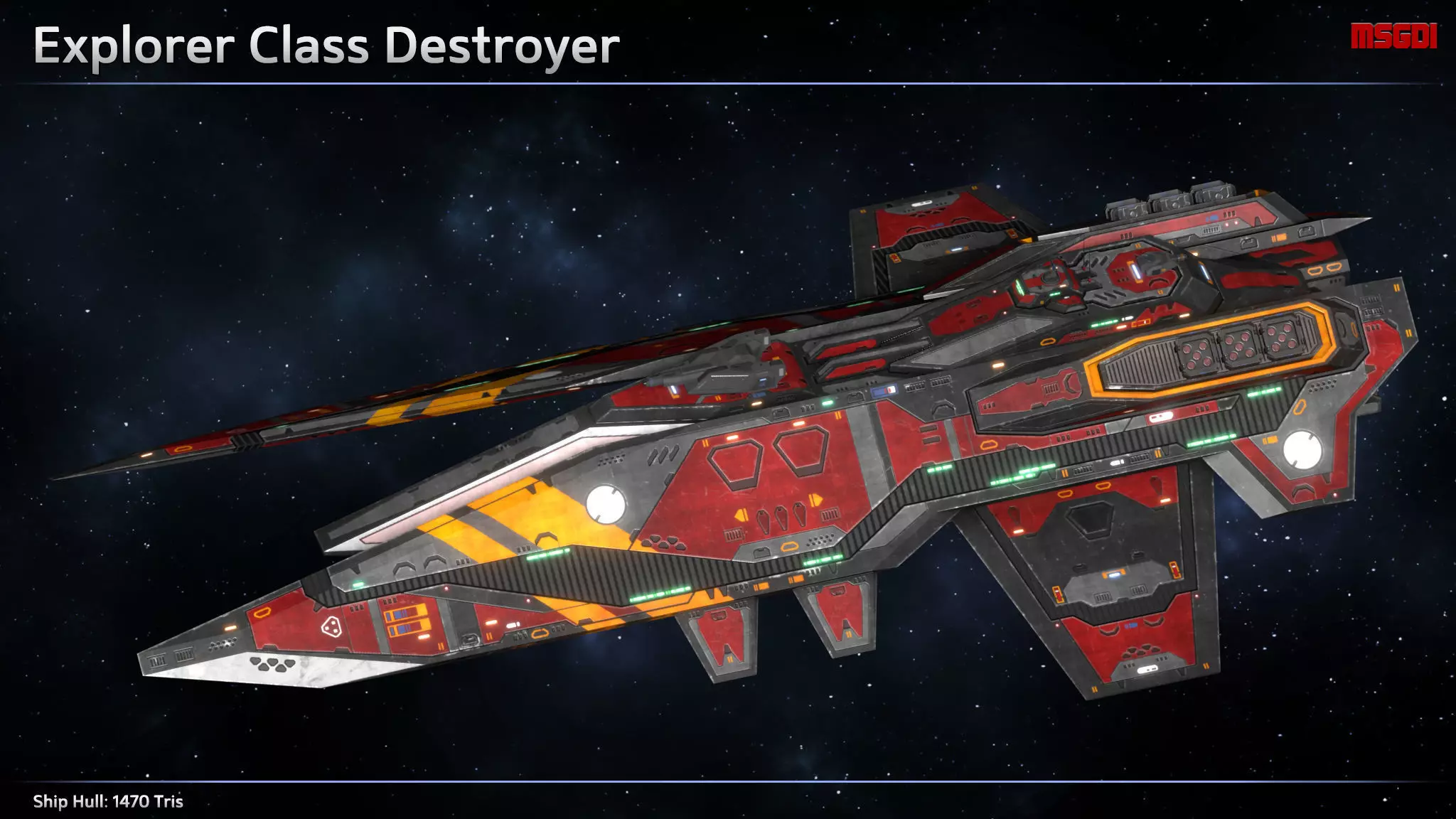 Spaceship Destroyer Explorer Low-poly 3D model_0