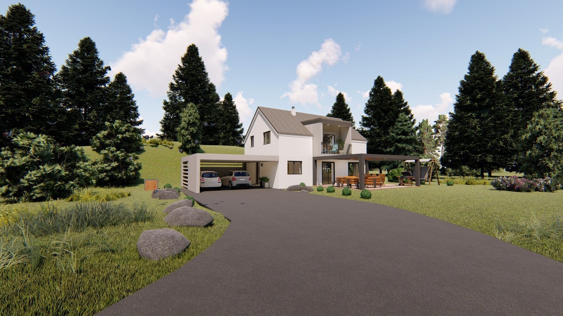 modern house with garage and terrace 3d model Low-poly 3D model_8