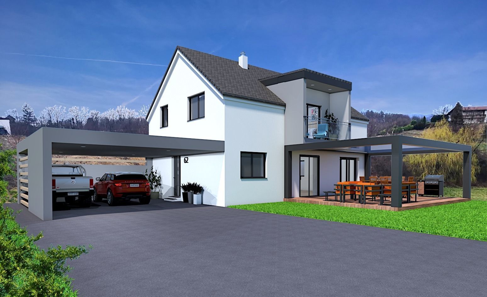 modern house with garage and terrace 3d model Low-poly 3D model_3
