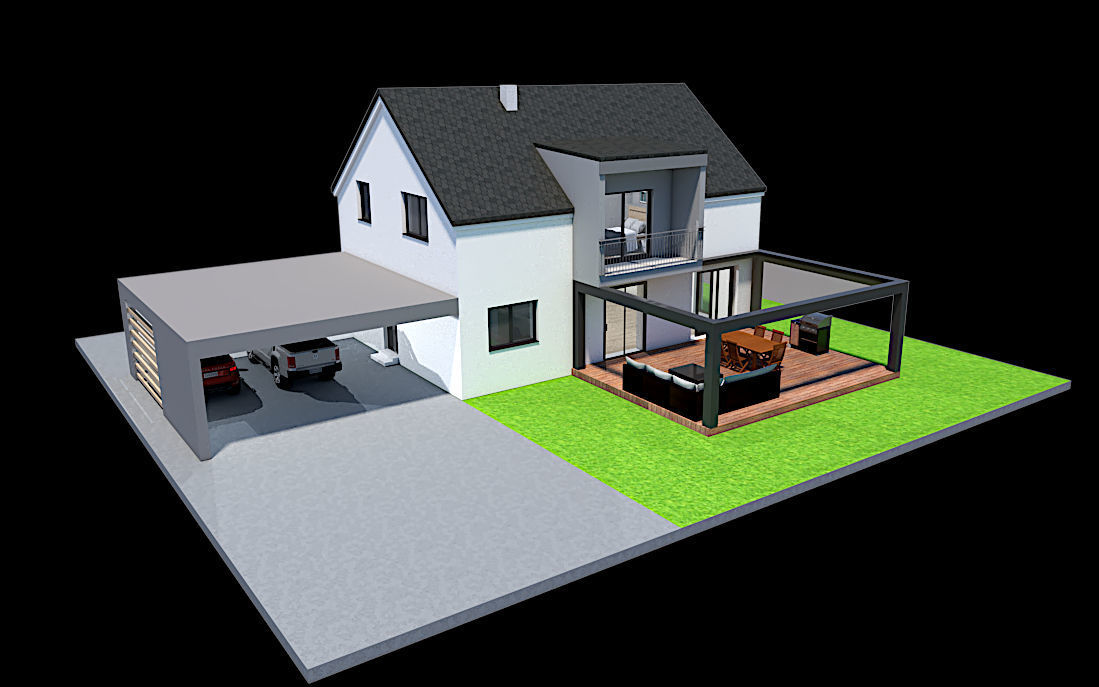 modern house with garage and terrace 3d model Low-poly 3D model_13