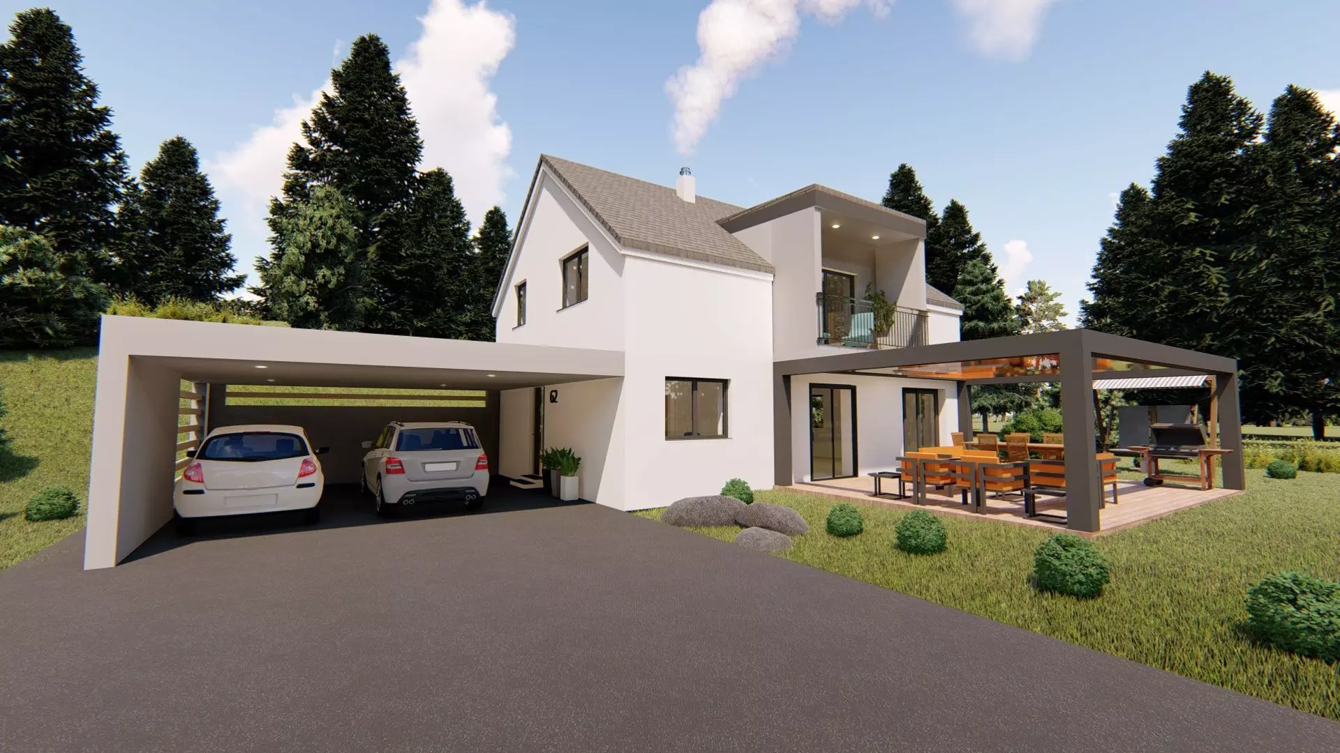 modern house with garage and terrace 3d model Low-poly 3D model_0