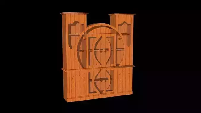 Cabinet wooden door with clock Low-poly 3D model