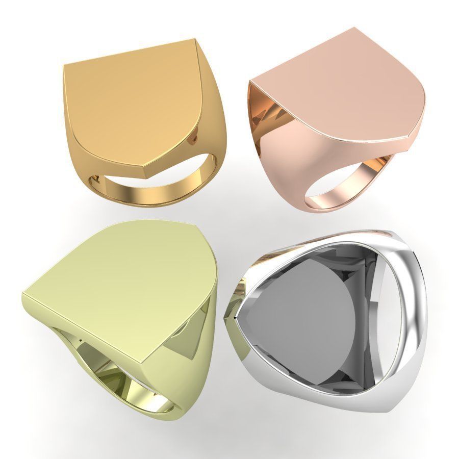Signet rings set HERALDIC SHIELD top 3D print model_3