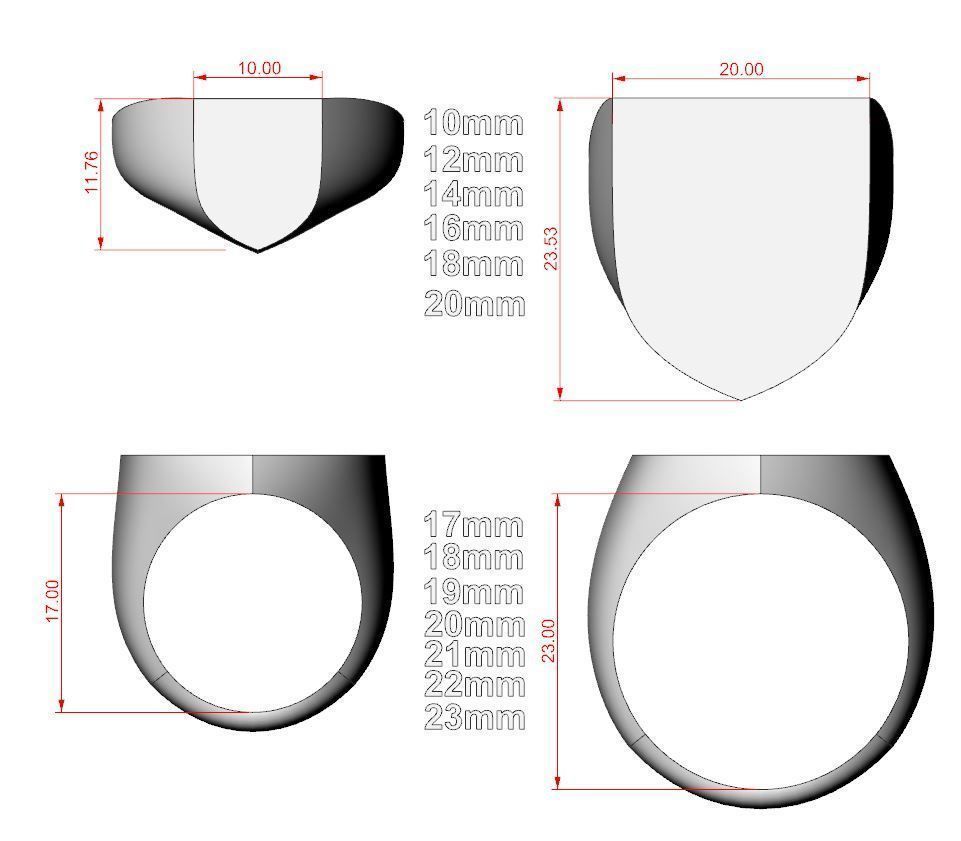 Signet rings set HERALDIC SHIELD top 3D print model_9