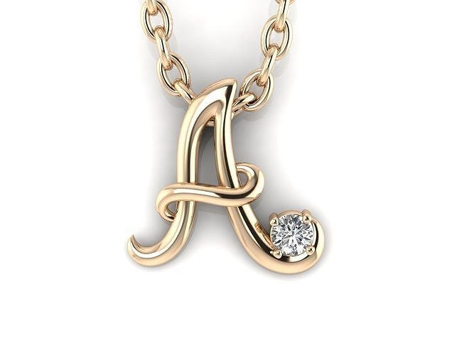 Pendant A gold letter with diamond 3D print model