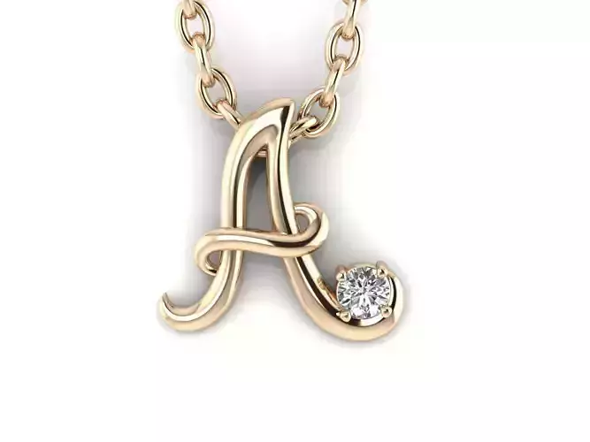 Pendant A gold letter with diamond 3D print model
