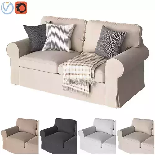 Ektorp 2 loveseat with pillows and blankets