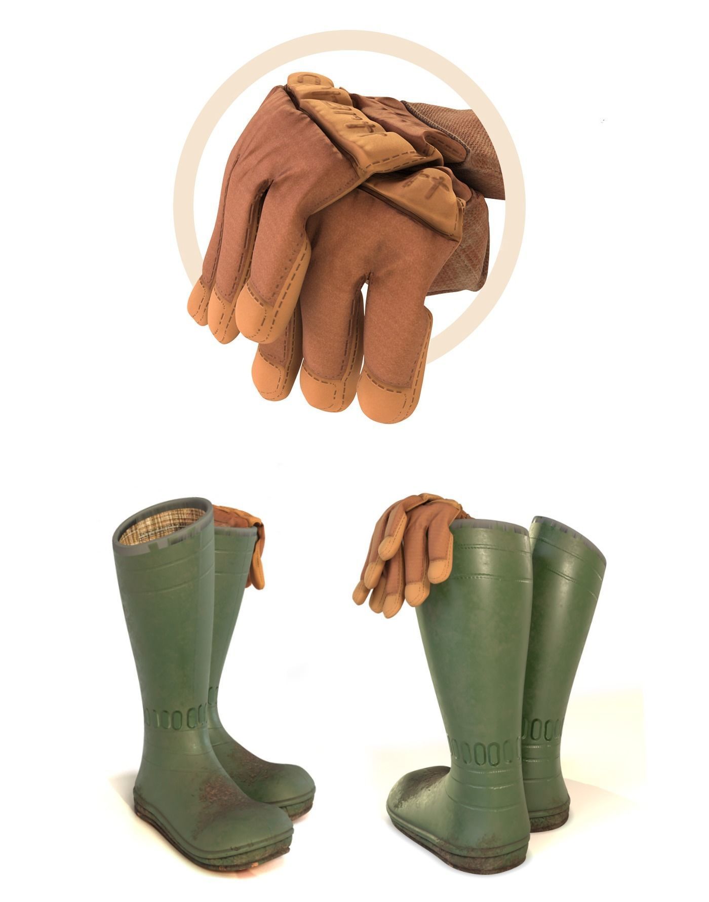 Garden Boots and Gloves 3D model_2