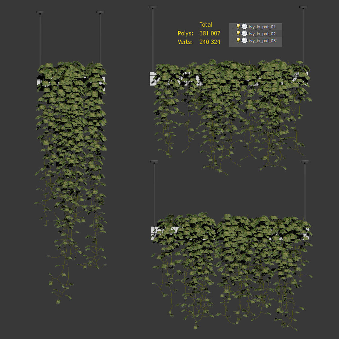 Ivy in hanging pots - 3 models 3D model_2