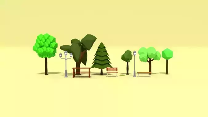 Low Poly Cartoon Park Assets Pack