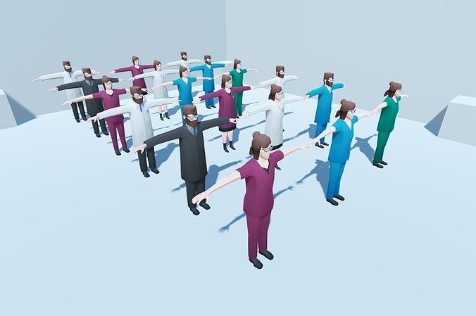Low poly hospital people with randomisation script Low-poly 3D model