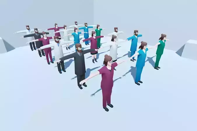 Low poly hospital people with randomisation script Low-poly 3D model Low poly hospital people with randomisation script Low-poly 3D model