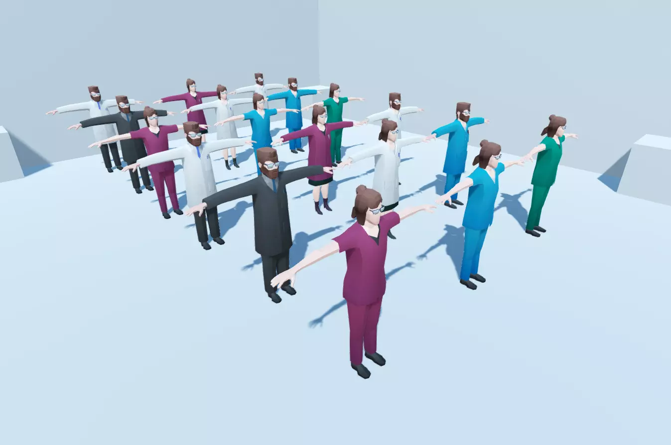 Low poly hospital people with randomisation script Low-poly 3D model_0
