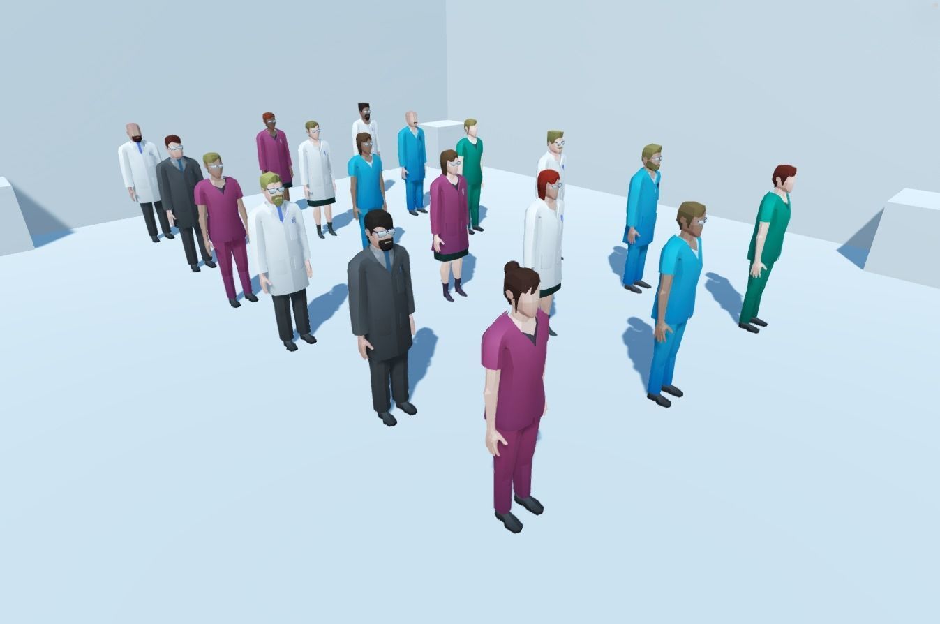 Low poly hospital people with randomisation script Low-poly 3D model_4