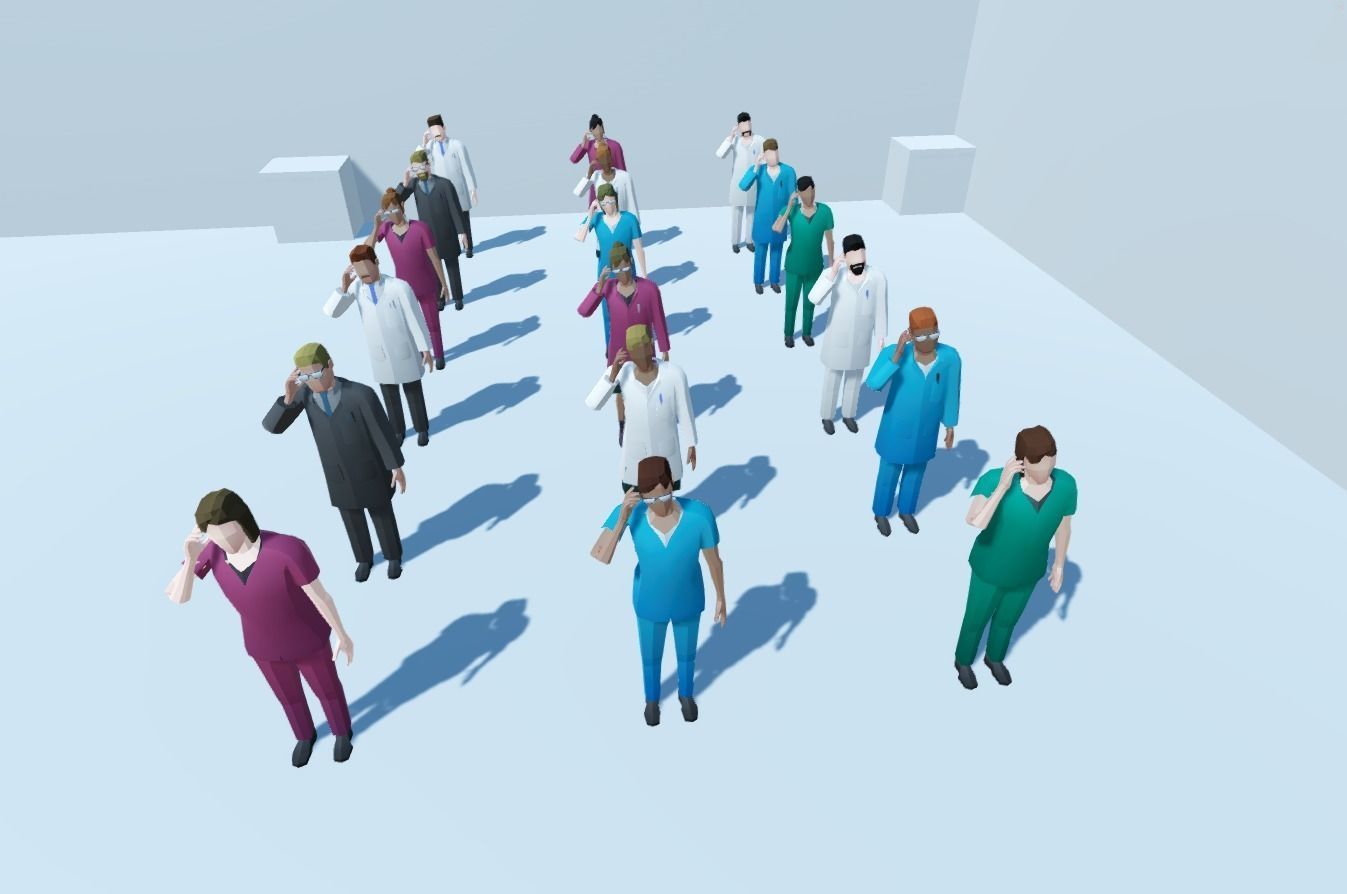Low poly hospital people with randomisation script Low-poly 3D model_7