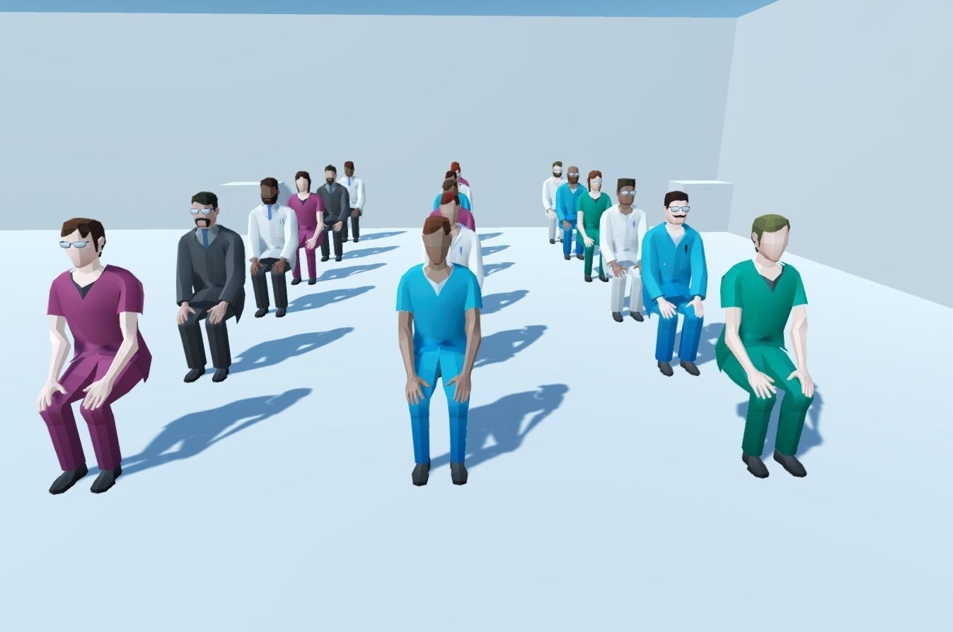Low poly hospital people with randomisation script Low-poly 3D model_6
