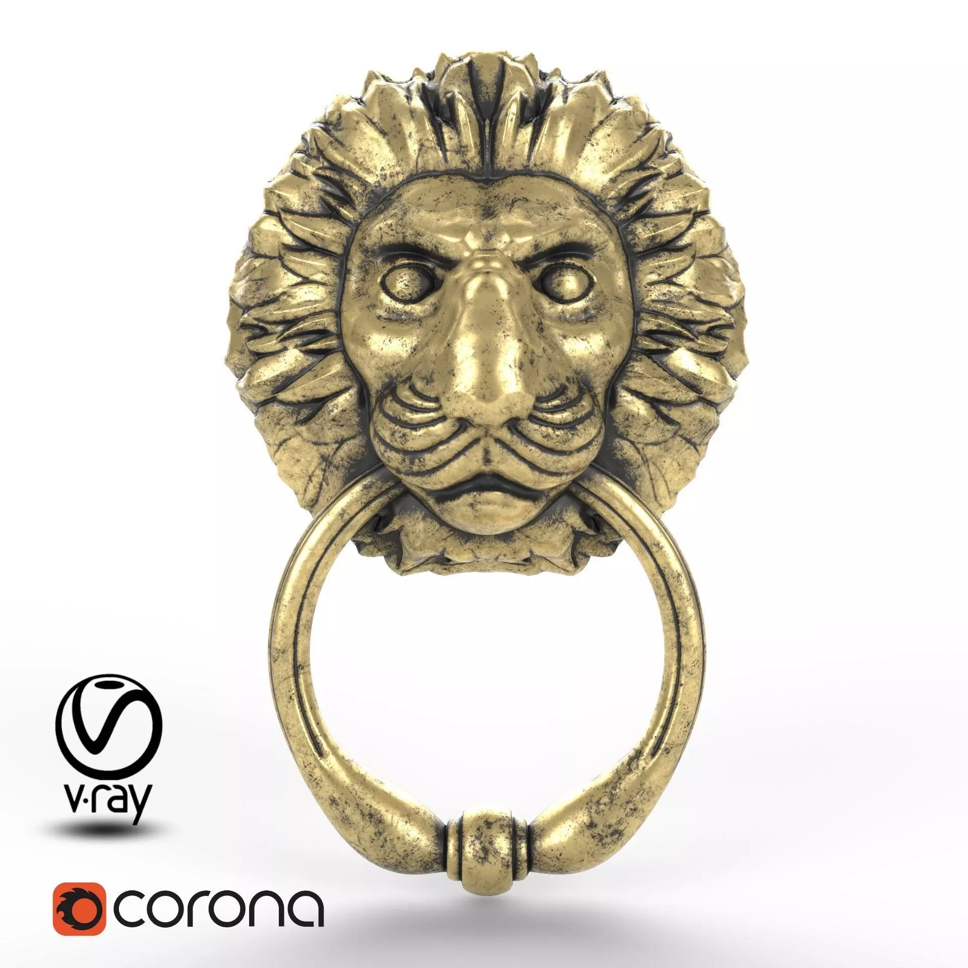 Door handle in the form of a lion head with a ring 3D model_0
