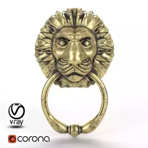 Door handle in the form of a lion head with a ring 3D model