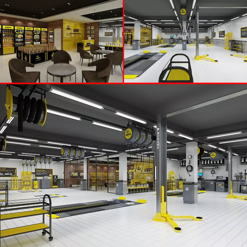 Car beauty repair shop 3D model_0