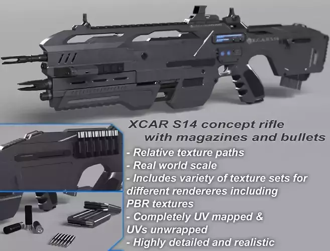  Futuristic Assault Rifle XCAR S14 3D model