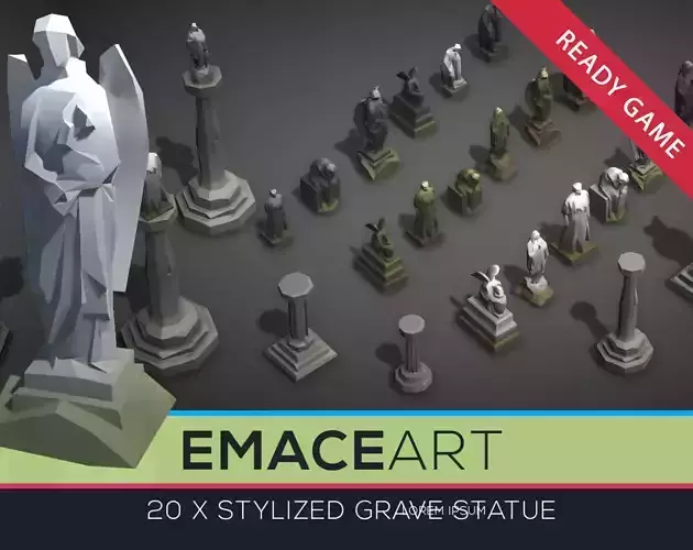 Low Poly Cemetery Statues Pack - LODs Low-poly 3D model
