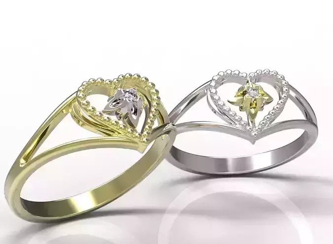 Ring gold heart with diamonds