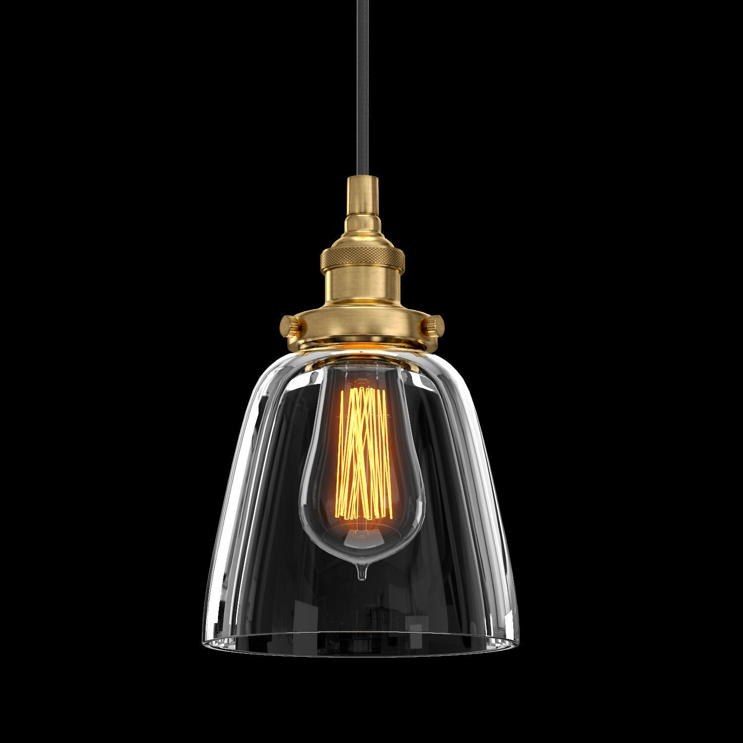 20TH C FACTORY FILAMENT CLEAR GLASS CLOCHE PENDANT 3D model_3