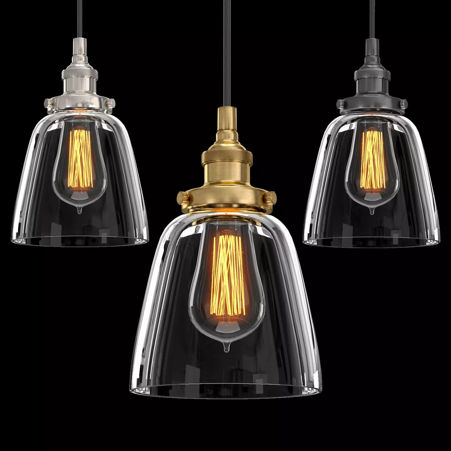 20TH C FACTORY FILAMENT CLEAR GLASS CLOCHE PENDANT 3D model_0