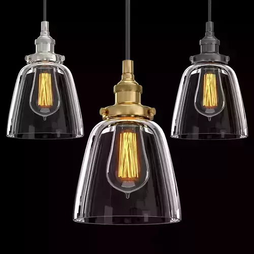 20TH C FACTORY FILAMENT CLEAR GLASS CLOCHE PENDANT 3D model