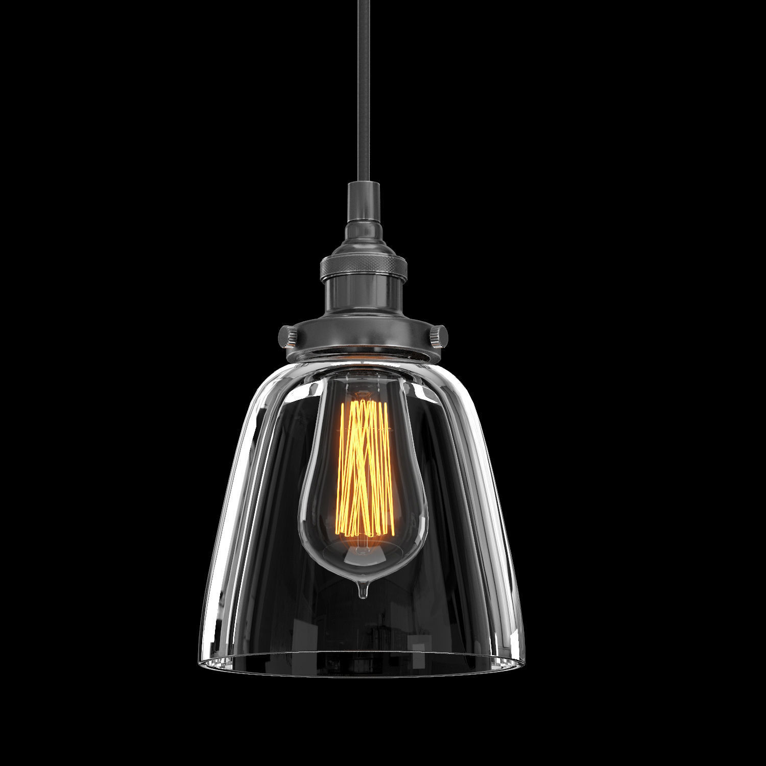 20TH C FACTORY FILAMENT CLEAR GLASS CLOCHE PENDANT 3D model_2