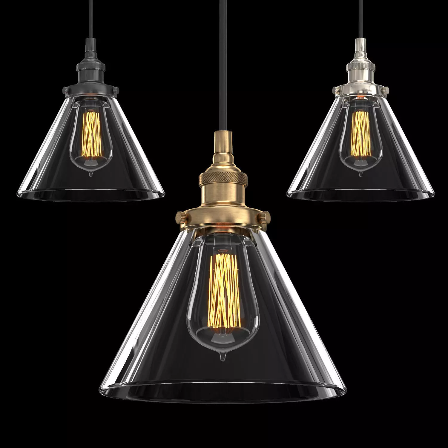 20TH C FACTORY FILAMENT CLEAR GLASS FUNNEL PENDANT 3D model_0