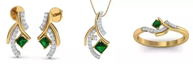 Emerald Branch Fashion Earring - Pendant - Ring Set 
