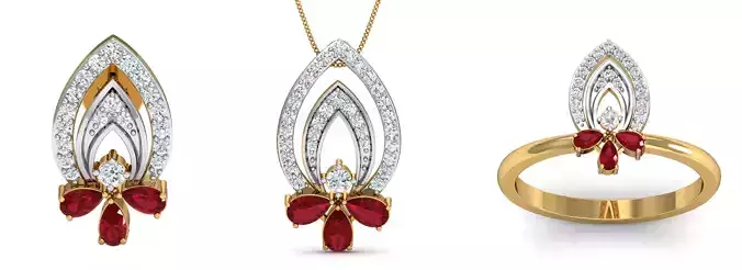 Ruby Fashion Earring - Pendant - Ring Set 3D print model