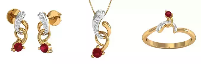 Ruby Knot Fashion Earring - Pendant - Ring Set